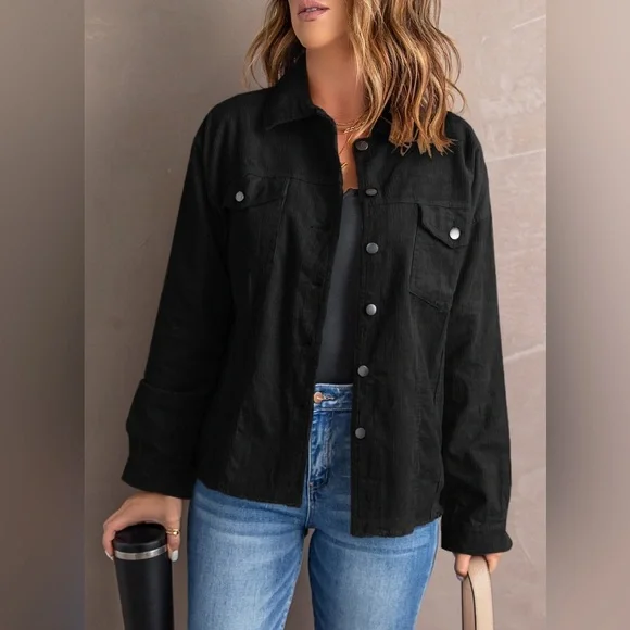 Raw Hem Button Front Corduroy Jacket
